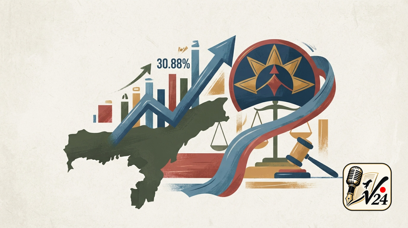A gavel and legal scales representing law enforcement and conviction rate statistics in Assam.