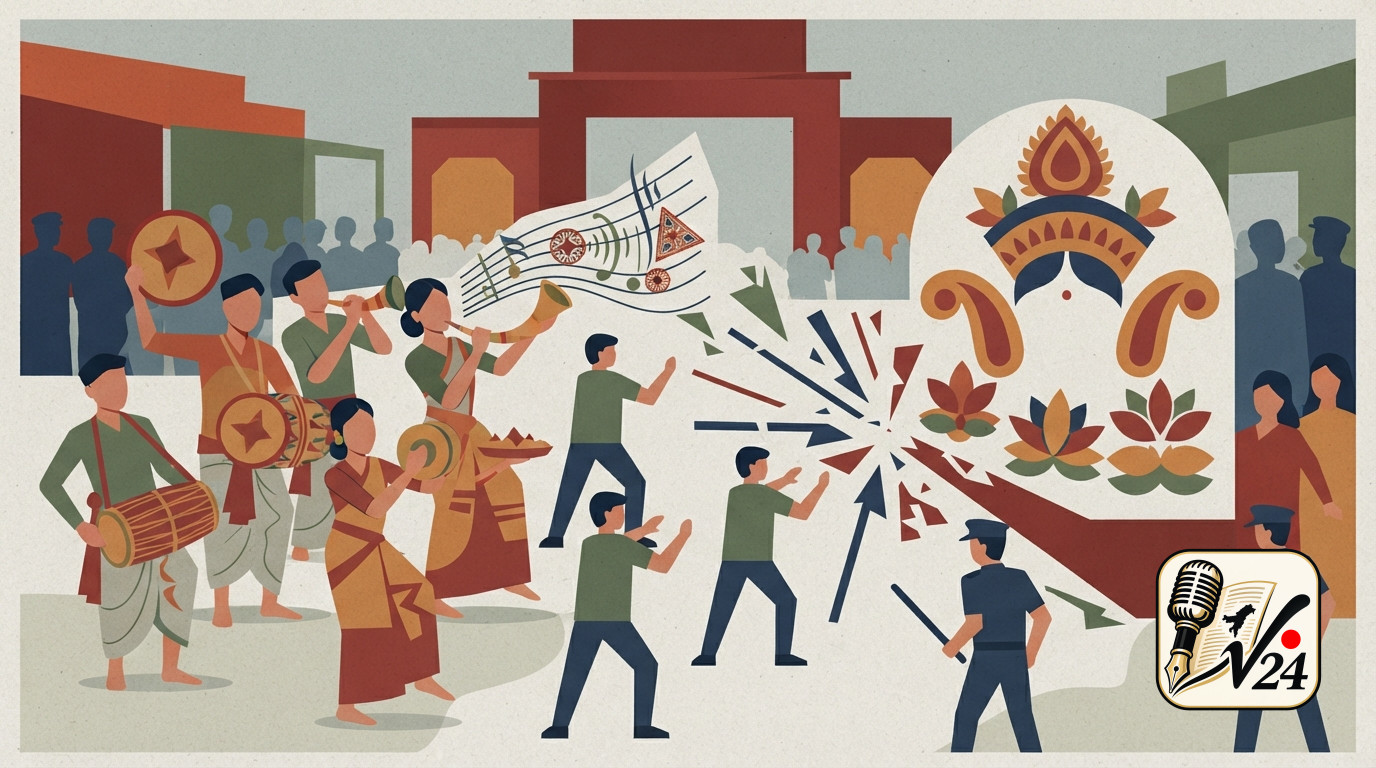 Generic graphic illustration depicting cultural performers in Assam